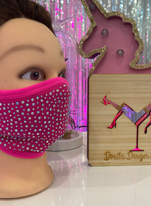 Rhinestone Face Mask - Hot Pink with Crystal AB Rhinestones