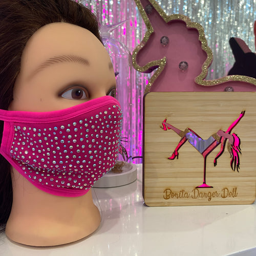 Rhinestone Face Mask - Hot Pink with Crystal AB Rhinestones