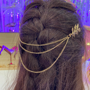 Gold Leaf Hair Accessory With Chains