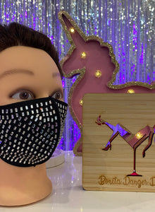 Rhinestone Face Mask - Black Mask with Crystal Rectangle Rhinestones